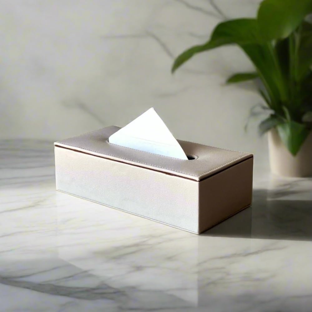 Mason Home Vegan Leather Light Grey Coloured Tissue Box - 1 piece - L 10.5" x B 5.25" x H 3.5" | Paper Napkin Holder | Tissue Case - Holder - Dispenser - Organizer | Home - Office - Table - Desk - Car
