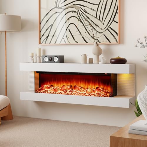ORALNER 50 inch 3-Sided Wall Mount Electric Fireplace
