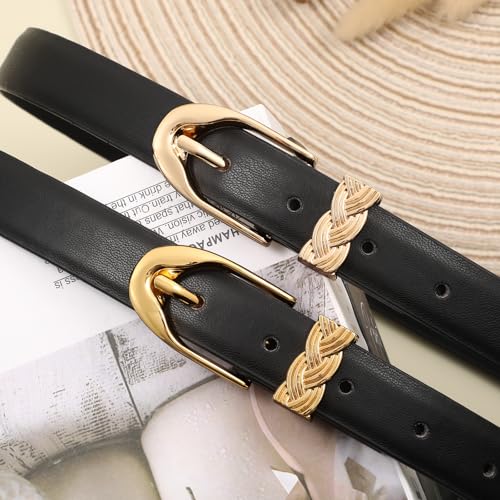 XZQTIVE Womens Leather Belts for Jeans Dresses Pants, Fashion Black Brown Gold Buckle Design3