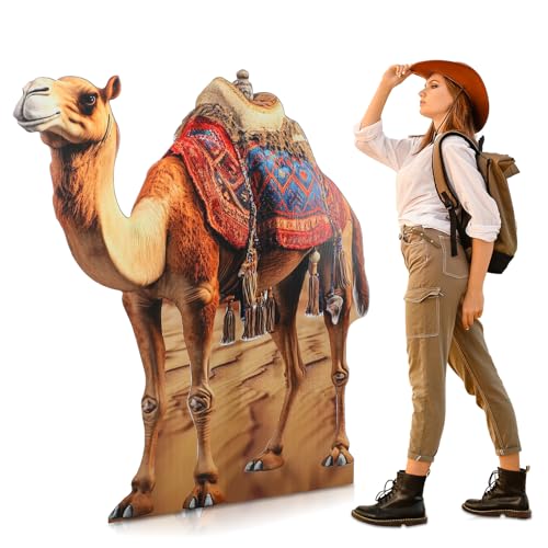Image of Geelin 5ft Camel Cardboard Cutout Standup Desert Safari Animal Theme Cardboard Standup Photo Prop for Arabian Nights Party Nativity Scene Decorations Egyptian VBS Camel Decor Birthday Supplies