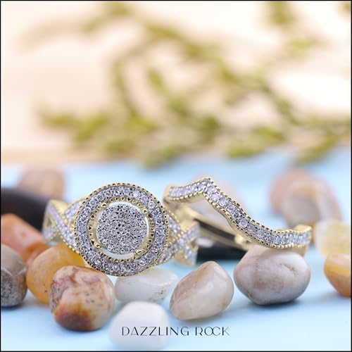 Dazzlingrock Collection 0.50 Cttw Round White Diamond Halo Micro-pave Engagement Ring Set for Her in 18K Yellow Gold Plated 925 Sterling Silver3