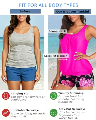Image of Aqua Eve Two Piece Women's Tankini Swimsuits Blouson Swim Tank Top with Shorts Modest Bathing Suits
