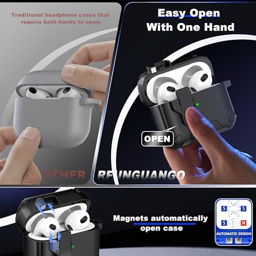 Image of RFUNGUANGO for AirPods 3 Case with Lock Magnetic Lid Phone Stand, Black