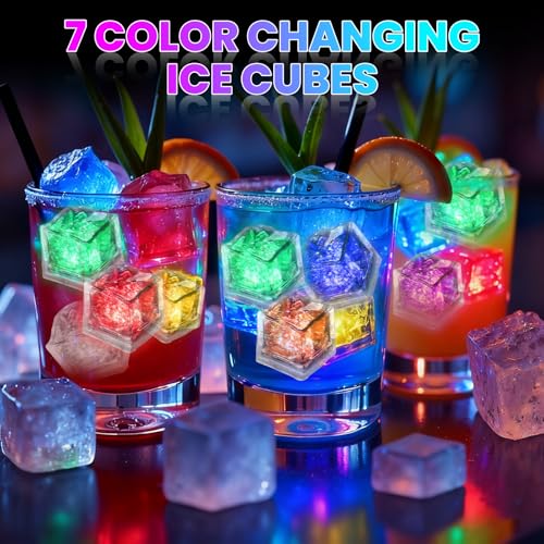 Image of RowinsyDD Light Up Ice Cubes, 32 Pack Multi Color Led Ice Cubes for Drinks