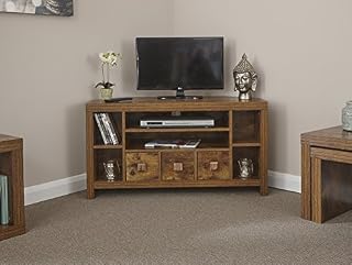 Home Source - Particle Board Sturdy Walnut Effect 3 Drawer 3 Shelf Corner TV Stand Unit
