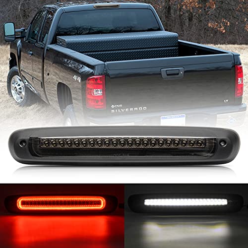 Led Third Brake Light Replacement for 2007-2013 Chevy Silverado GMC Sierra 1500 2500HD 3500HD Red LED Strobe Rear 3rd Brake Center High Mount Stop Lamp + White Cargo Light Kit Euro Smoked Lens