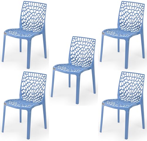 Image of Web Plastic Chair Living Room Without Arm Chair (Jali) Gloss Finish Chair Home, Office, Restaurant, Cafe, Garden, Stackable Chair (5, Blue, Standard)