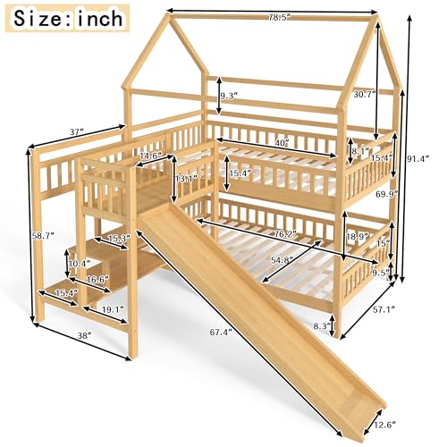 Image of Bellemave Bunk beds Full Over Full with Storage Stairs,Two Placement Methods,House bunk Bed, White