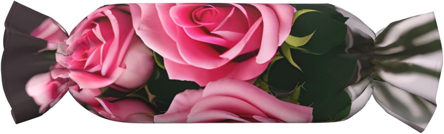Pink Roses Print Candy Cylindrical Comfortable Pillow Throw Pillows Home Decor Easy Maintenance