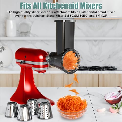 Image of Slicer Shredder Attachment for Kitchenaid Stand Mixer, Salad Machine with Vegetable Slicer, Salad Maker, Food Slicers Cheese Grater Attachments for Kitchenaid Mixer Dishwasher Safe, Black