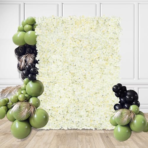 Image of 12pcs Flower Wall Panel Backdrop 3.5x4.6ft 3D Artificial Flower Wall Hydrangea Flower Backdrop Floral Background for Wedding Party Birthday Home Photo Decor