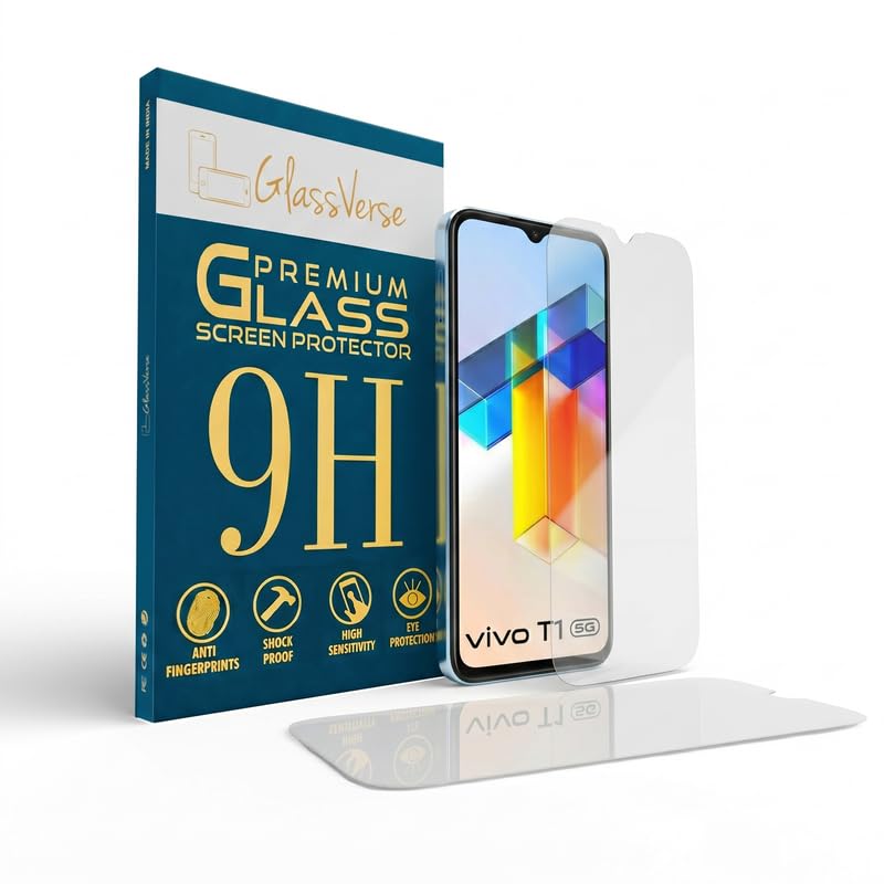Image of GlassVerse PureView Tempered Glass for Vivo T1 5G | Crystal Clear, 9H Hardness Screen Protector, Edge to Edge, Case Friendly, Hassle-less Installation Kit Included. (Pack of 2)