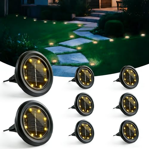 Hqynss 8 Stück Solar Bodenleuchten Aussen, 8 LED Solarleuchten Garten, Gartenbeleuchtung Solar IP65 Wasserdicht Lange Lebensdauer, Solarlampen für außen Garten Rasen Auffahrt Gehweg Patio, Warmweiß