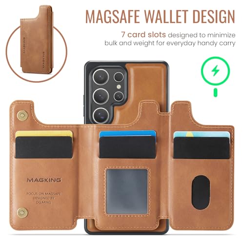 Étui portefeuille iPhone 17 élégant brun en cuir synthétique avec bouton magnétique haut de gamme - 4