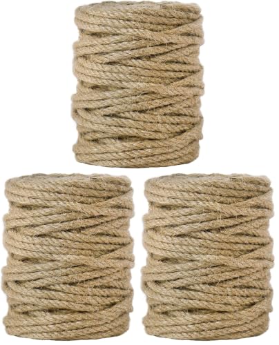 Image of Tenn Well 5mm Jute Rope, 100 Feet 4Ply Twisted Heavy Duty and Thick Twine Rope for Gardening, Crafting, Bundling, Cat Scratching Post, Home Decor, Christmas Decorations (Pack of 3)