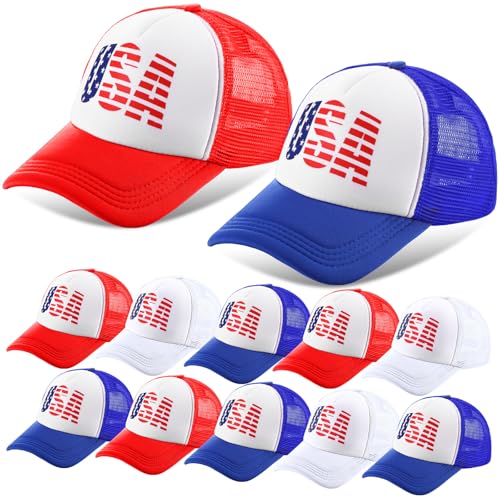 Image of Hercicy 10 Pcs 4th of July Hats American Flag Hat Patriotic Hat Bulk 250th Anniversary USA Mesh Trucker Caps for Men Women