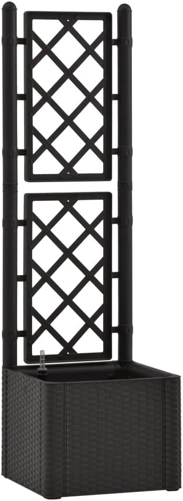 Garden Raised Bed with Trellis and Self Watering System, PP Planter with Trellis, Planter Box with Trellis, Raised Garden Bed Outdoor for Plants Hanging Flower Baskets, Anthracite