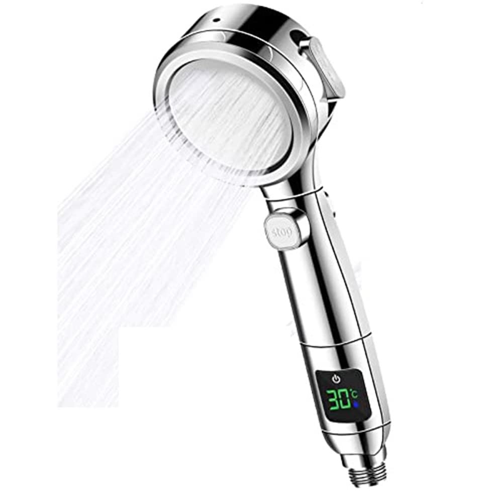 Umweltfreundlicher Wassersparender R-Duschkopf – 4 Sprühstöße M & digitale Temperaturanzeige – SK-Silber-Design für moderne Badezimmer