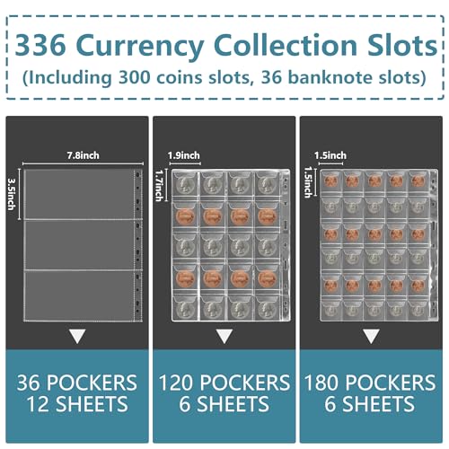 Álbum para colección de monedas con 300 bolsillos y fundas para billetes miniatura 3
