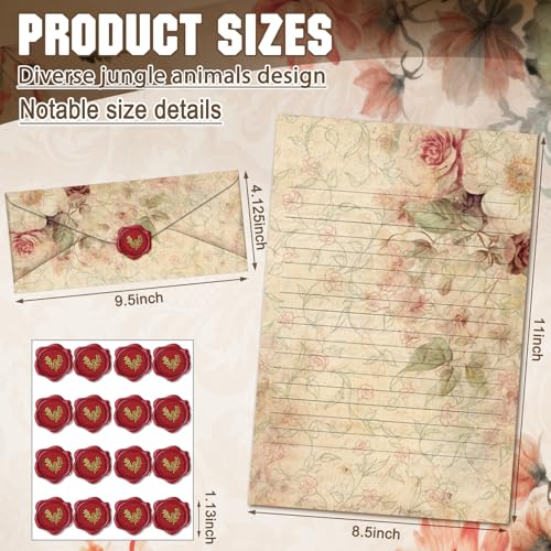 Image of TaoBary 160 Pcs Vintage Floral Stationery Paper and Envelopes Set 50 Double Sided Lined Stationery Paper with 50 Matching Envelopes and 60 Round Dot Sticker 8.5 x 11'' Letter Writing Kit, 10design