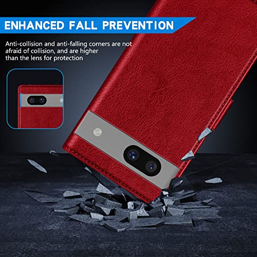 Image of ZZXX for Google Pixel 7a Wallet Case Magnetic Closure 6.1 inch,Red