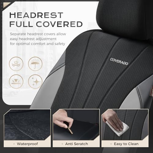 Image of Coverado Automotive Seat Cover Full Set, Front and Rear Seat Covers, Waterproof Car Seat Covers 5 Seats, Luxury Car Seat Protectors Universal Fit for Most Vehicles, SUV, Truck, Sedan