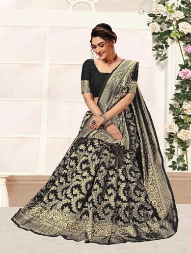 Image of TRENDMALLS Women's Banarasi Silk Saree with Unstitched Blouse Piece