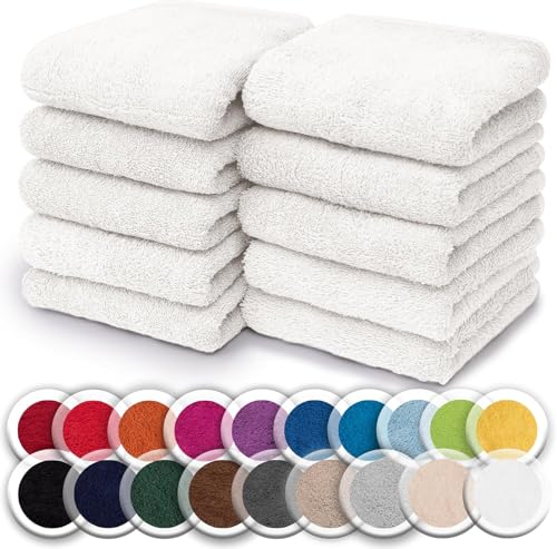 NatureMark Set da 10 panni in spugna per viso e mani – 100% cotone, morbidi e assorbenti – 30×30 cm, Bianco