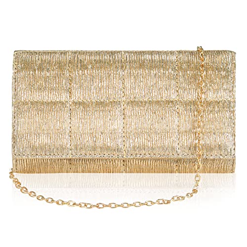 Cheekywares Sac de Soirée Pochette Mariage Or ÉLégant Sac à Main Femme en Bandoulière Chaîne Démontable Superbe Cadeau Pour Mariage Bal de Promo Fête Cérémonie Cover