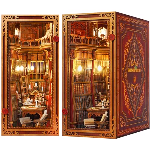 JOOHOUR DIY Book Nook Kit, Beauty and The Beast, Dollhouse Miniature, Booknook Bookshelf Insert Decor Alley 3D Wooden Puzzle, Bookends Model Building Kit with LED Light for Adults, Enchanted Library