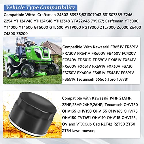 Jcklw 49065-7007 Oil Filter Compatible With Kawasaki Fr651V Fr691V Fr730V Fr541V Fr600V Fx600V Fs730 Fb460 Fx481V 4 Cycle Engine Lawn Mower Replaces 49065-0721 492932 492932S 28 050 01-S #TOP6