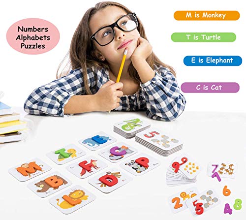 Joqutoys Alphabet and Numbers Flashcards Set, ABC Wooden Jigsaw Puzzle Peg Board Set, Montessori Educational Toys Gift for Kids Toddlers Babies