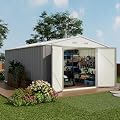 Devoko 10x14 FT Outdoor Storage Shed, Large Metal Storage Sheds with Lockable Door, Utility Garden Tool Shed with Sloping Roof, Outside Steel Storage Sheds for Patio Lawn Backyard, Gray