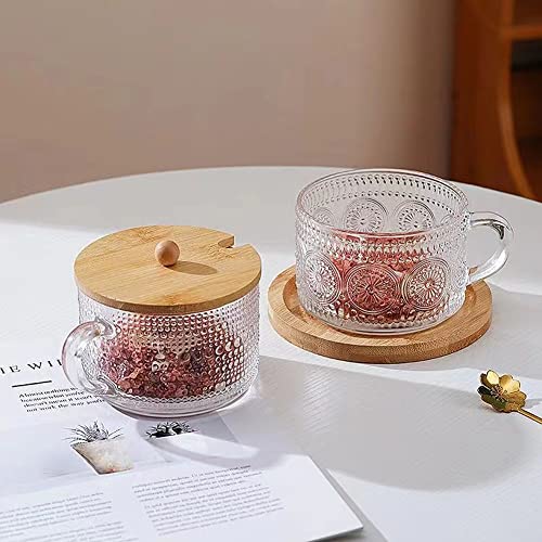 Kickmove 4 Pack 14Oz Glass Coffee Mugs With Spoons, Clear Embossed Vintage Cups For Latte,Cappuccino,Tea.thanksgiving,Christmas,Valentine,Mother And Father's Day Gift For Family And Friends #TOP4