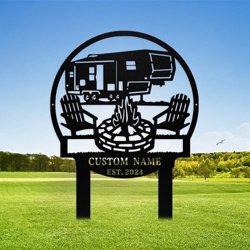 Custom Metal Camper Sign with Stake, Personalized Camper RV Metal Sign Outdoor, Personalized Camping Signs Campers RV Decor, Customized Unique Gifts for RV Owners