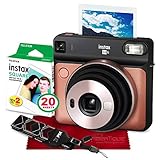 Fujifilm instax Square SQ6 Instant Film Camera (Blush Gold) + 20 Sheets Instant Square Film + Xpix Camera Strap + Fibertique Cloth (USA Warrantty)