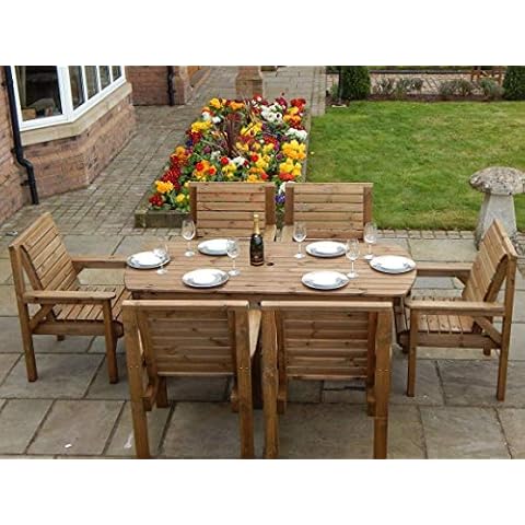STAFFORDSHIRE GARDEN FURNITURE 6 FEET WOODEN GARDEN FURNITURE SET PATIO SET TABLE AND 6 CHAIRS Cover