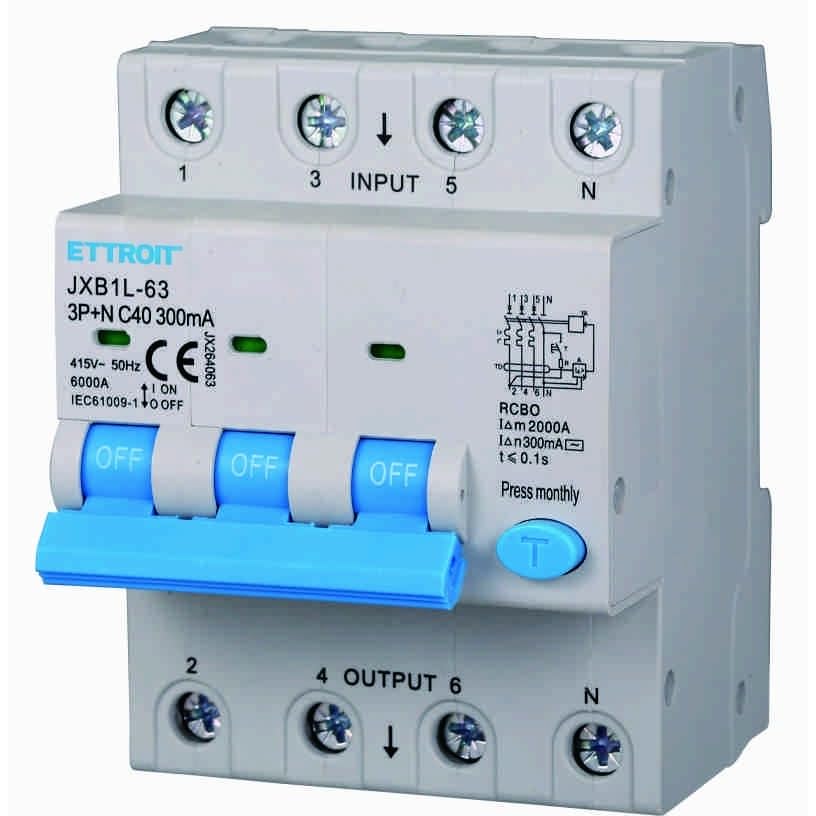 Interruttore Magnetotermico Differenziale 3P+N 40A 300mA 380V-6KA 300mA per Guida DIN - 4 Moduli DIN - Protezione Circuiti e Sicurezza Impianti