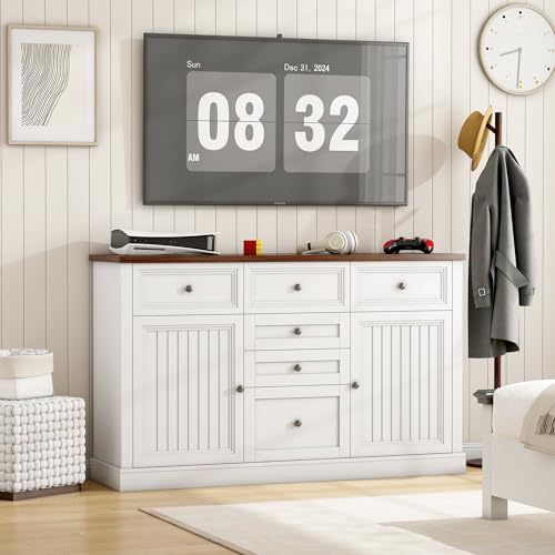 wanan-Sideboard-Buffet-Cabinet-with-Storage-574-Coffee-Bar-Cabinet-with-6-Drawer-Dresser2-Barn-Doors-Farmhouse-Buffet-Table-for-Kitchen-Living-Room-and-Dining-Room-White wanan Sideboard Buffet Cabinet with Storage 574 Coffee Bar Cabinet with 6 Drawer Dresser2 Barn Doors Farmhouse Buffet Table for Kitchen Living Room and Dining Room White