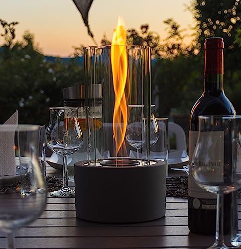Firell Feuerschale - Tischfeuer Indoor & Outdoor aus massivem Beton – Extra Lange Brenndauer – Dekoratives Kamin-Set – Geschenkidee für Garten & Wohnung - Beton grau