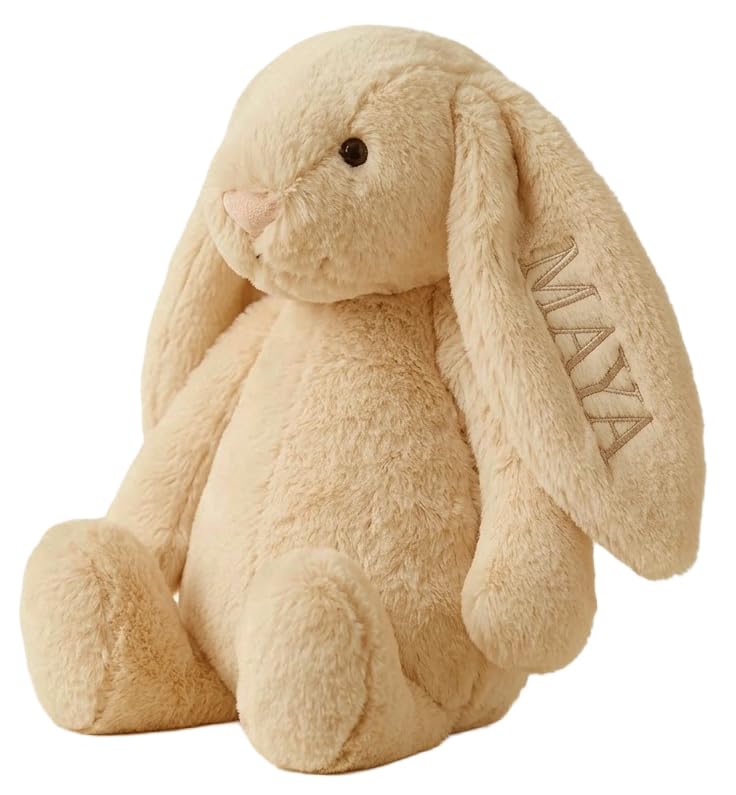 DreamBuy Personalised or Plain Plush Bunny Soft Toy, Grey, White, Pink or Beige, Custom Name Embroidery, Baby Gift for Easter (Beige) โ image 1