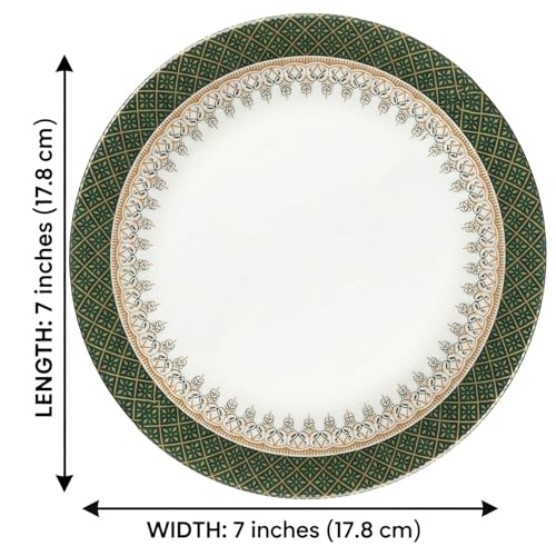 Image of Melamine Quarter Plates Round Half Plate Microwave Safe Break Resistant Plates for Snacks, Lunch, Dinner for Home, Office, Restaurant Set of 6 7 Inch Green Diamond