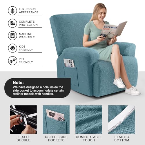 Image of Timeles Recliner Covers Recliner Chair Covers Reclining Couch Covers Sofa Slipcovers Stretch Soft Washable (One-Seater, Teal)