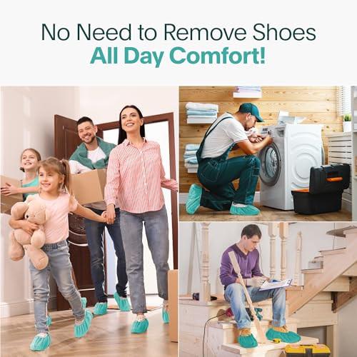 Image of Premium Boot & Shoe Covers Disposable Booties - 100 Pack - Durable, Non-Slip, Non-Toxic, Water Resistant, Recyclable Protectors for Indoor & Outdoor - Large Size Fits Most Shoes