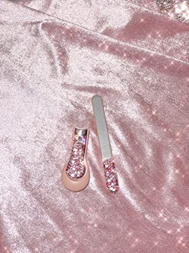 Tishaa Bling Dazzling Rhinestone Carbon Steel Stainless Steelmini Nail Clipper Fingernail Clipper And File Set, Travel Nail Set (Pink) #TOP2