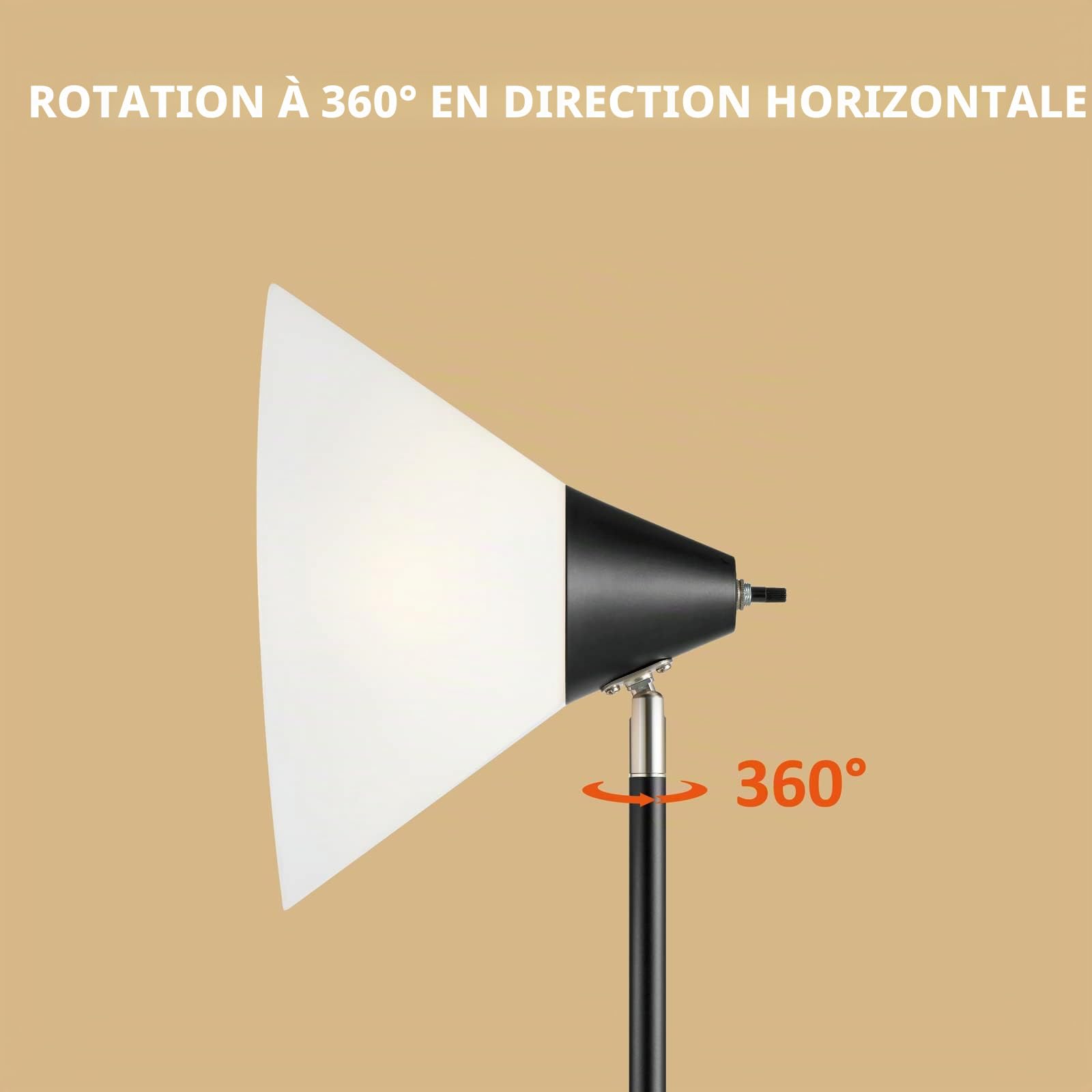 Lampes de sol, lampadaire sur pied avec tête lumineuse pivotante, abat-jour blanc résistant aux chutes, interrupteur rotatif, lampes hautes pour salon, chambre à coucher, bureau(noir)