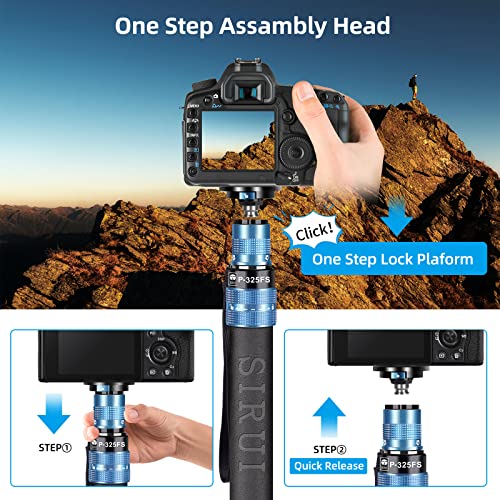 SIRUI P-325FS Monopod with Feet, 55" Carbon Fiber Professional Lightweight Travel Monopod for Cameras, Max Load 22lbs, 360° Panorama, 5-Section, Quick Release Plate - Image 3