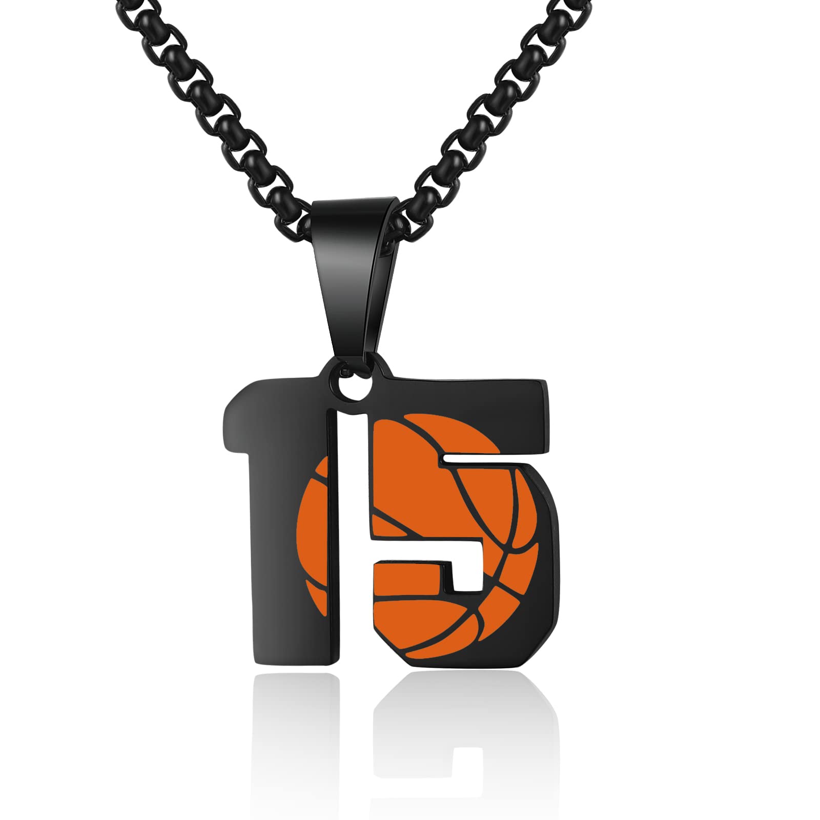 ZRAY Basketball Number Necklace for Boys Black 0-99 Athletes Jersey Number Stainless Steel Chain Number Charm Pendant Personalized Sports Jewelry Basketball Gift for Men