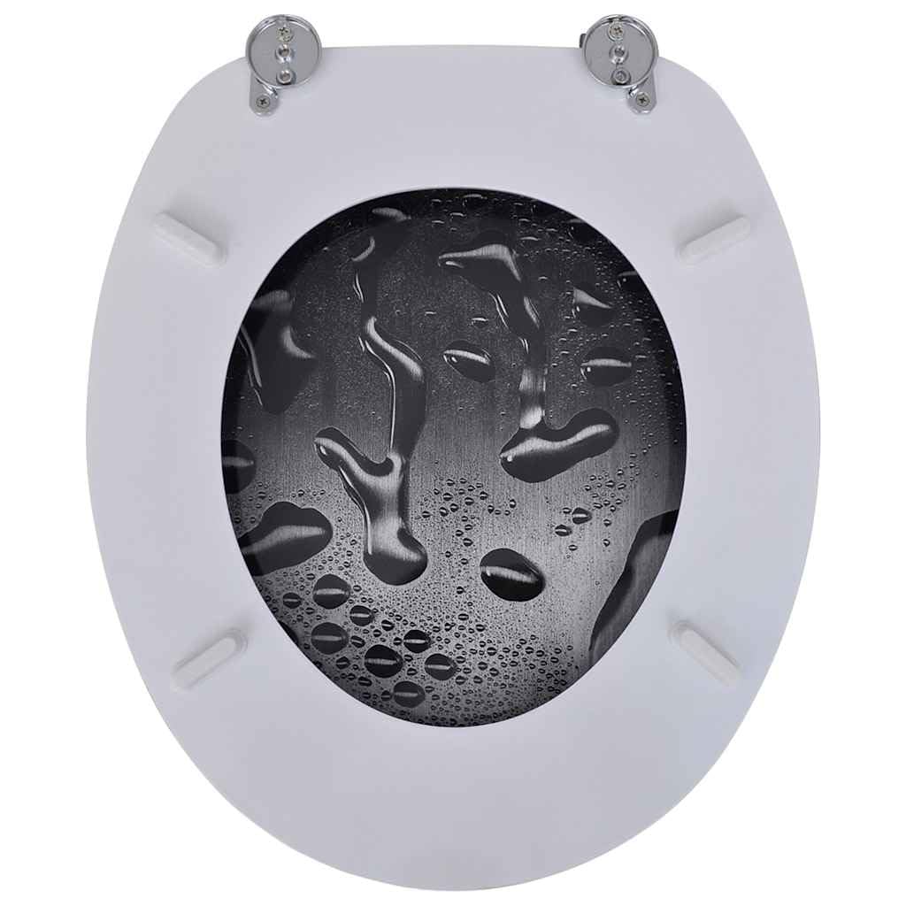 Sedile WC con design a gocce d'acqua, in robusto MDF, con cerniere in zinco cromato, regolabile da 12 a 20 cm, adatto per WC standard
