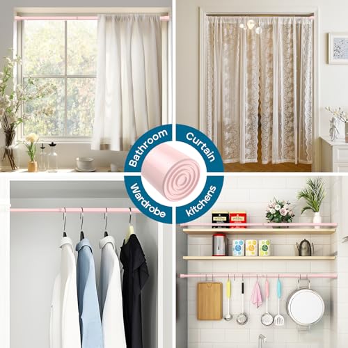 Image of AIZESI Spring Tension Rods Adjustable Tension Curtain Rod Small Tension Rod No Drilling Expandable Spring Loaded Curtain Tension Rod(Pink,26 inch to 39 inch-1Pcs)